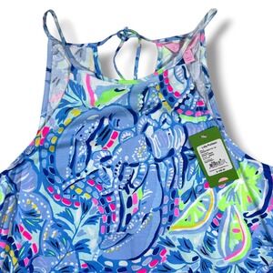 Lilly Pulitzer Margot Dress Women Medium Blue Pinch Pinch Pima Cotton Tassel